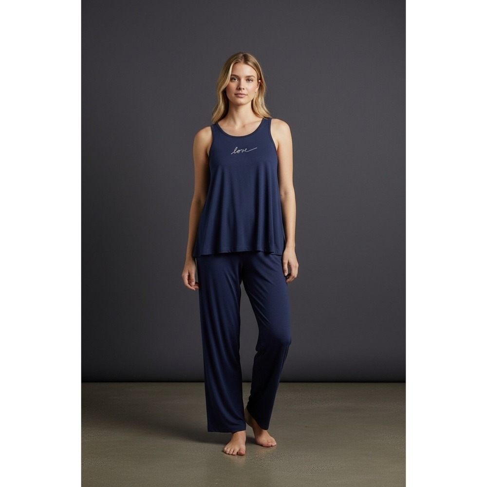 ED Ellen DeGeneres Womens Navy Blue Love Graphic Sleep Tank Top Large Sleeveless